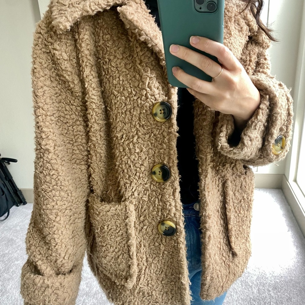 Free People Brown Teddy Coat - Small